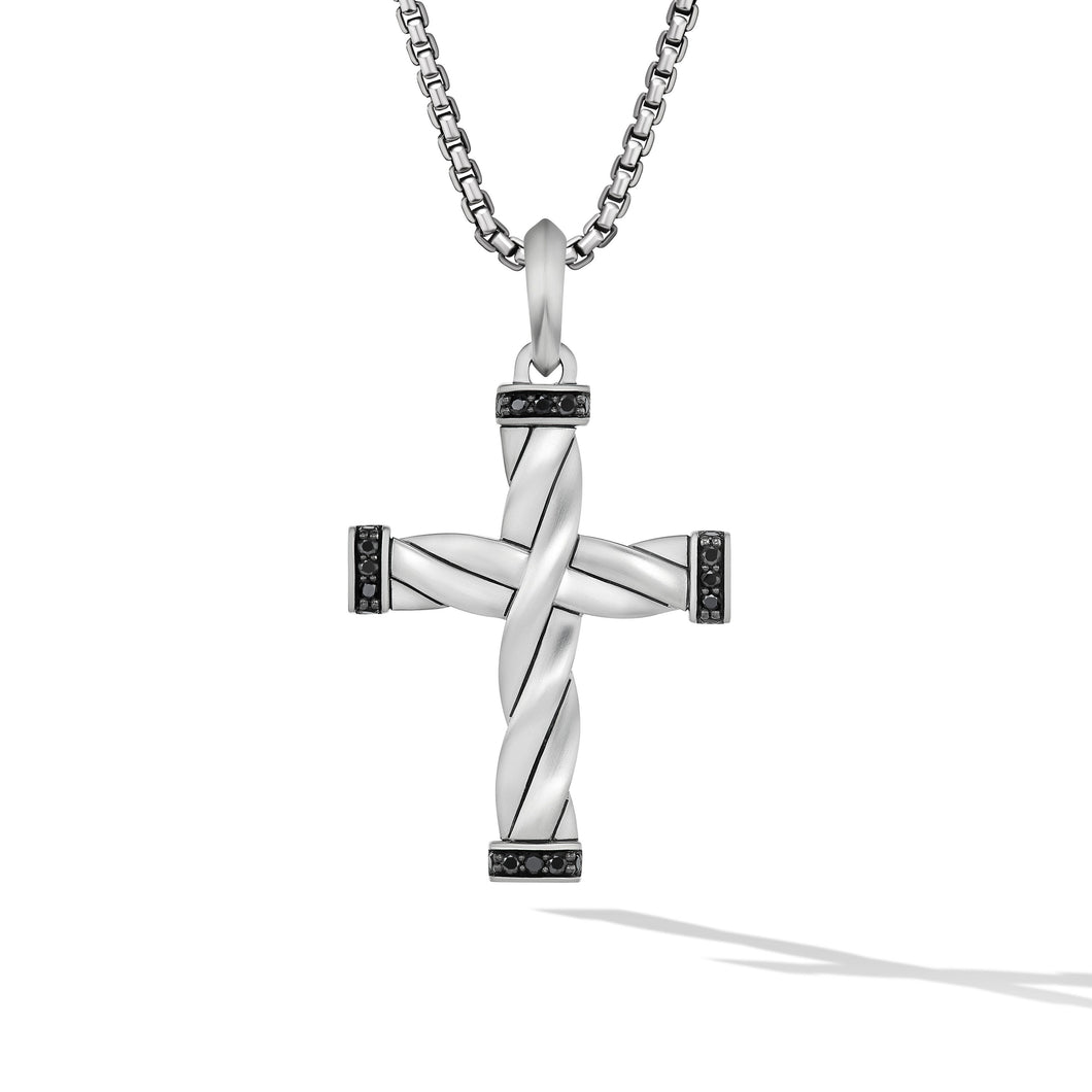 DY HeliosCross Pendant in Sterling Silver with Pave© Black Diamonds