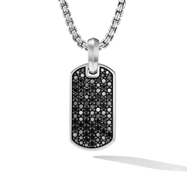 Chevron Tag in Sterling Silver with Black Diamonds, 21mm