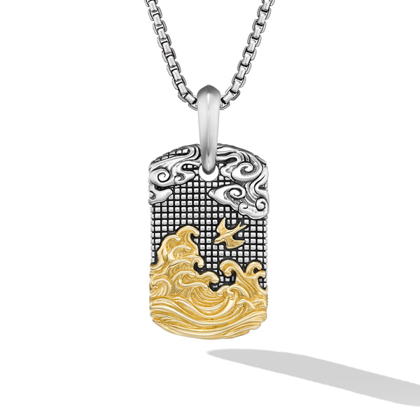 Waves Tag in Sterling Silver with 18K Yellow Gold, 27mm