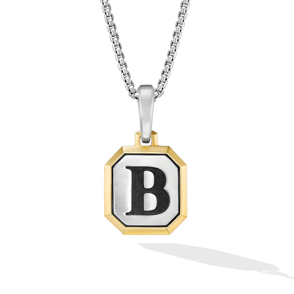 B Initial Amulet in Sterling Silver with 14K Yellow Gold, 17mm