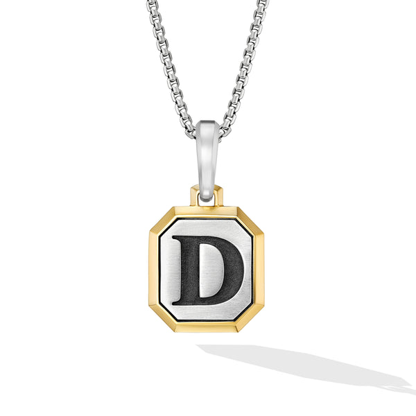D Initial Amulet in Sterling Silver with 14K Yellow Gold, 17mm