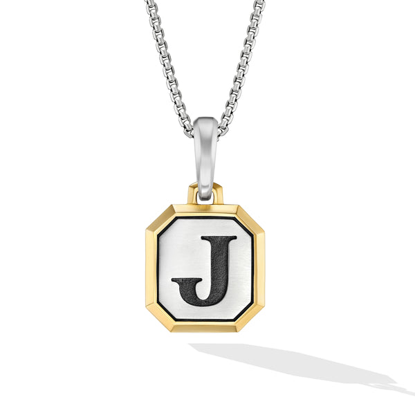J Initial Amulet in Sterling Silver with 14K Yellow Gold, 17mm