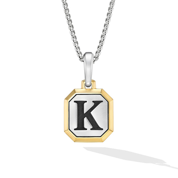 K Initial Amulet in Sterling Silver with 14K Yellow Gold, 17mm