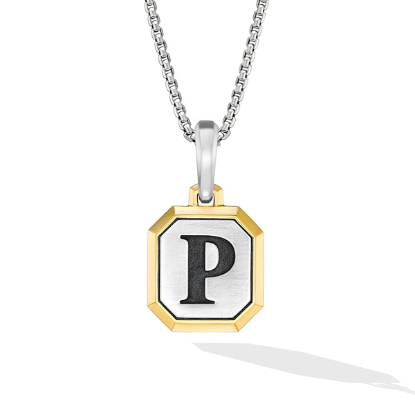P Initial Amulet in Sterling Silver with 14K Yellow Gold, 17mm