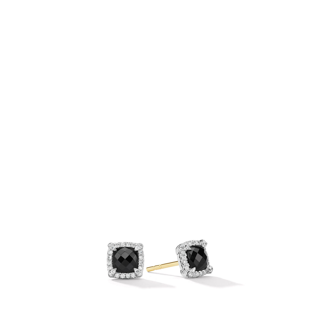 Petite Chatelaine Pave© Bezel Stud Earrings with Black Onyx and Diamonds