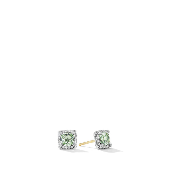 Petite Chatelaine Pave© Bezel Stud Earrings with Prasiolite and Diamonds
