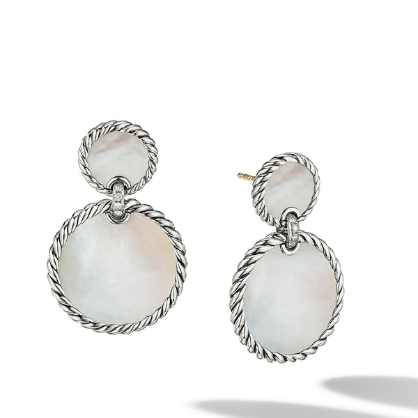 DY Elements Double Drop Earrings with Mother of Pearl and Pave© Diamonds