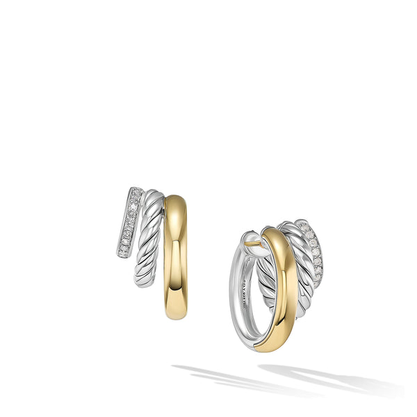 DY Mercer Multi Hoop Earrings in Sterling Silver with 18K Yellow Gold and Pave© Diamonds