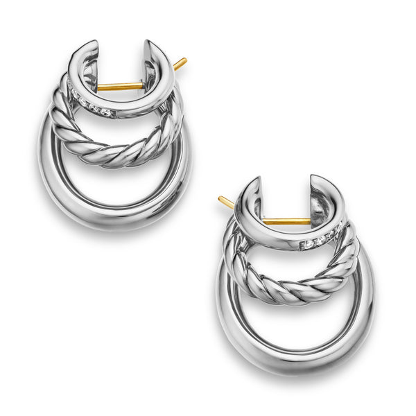 DY Mercer® Three Row Hoop Earrings in Sterling Silver with Diamonds, 21mm