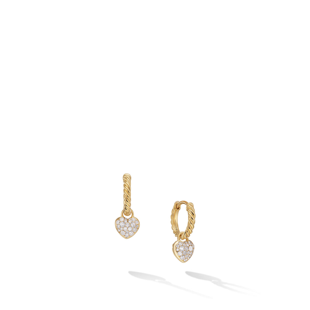 Petite Pavé Heart Drop Earrings in 18K Yellow Gold with Diamonds, 16.4mm