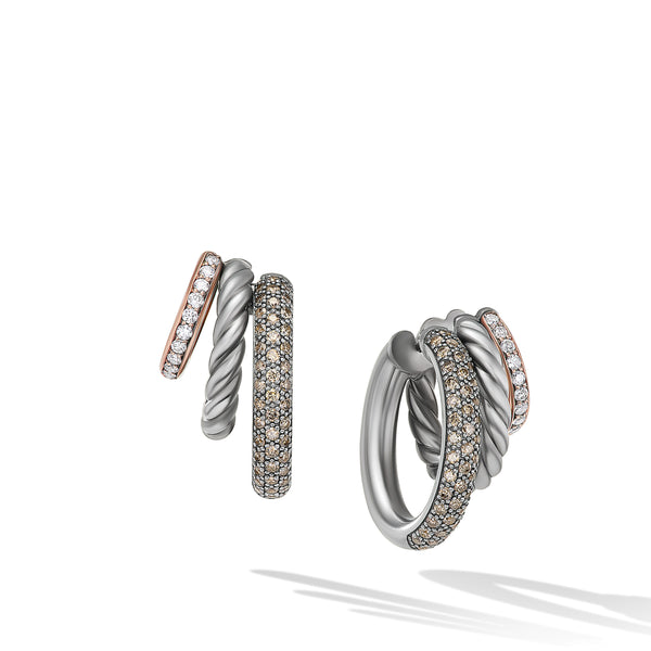 DY Mercer Melange Multi Hoop Earrings in Sterling Silver with 18K Rose Gold and Pave© Diamonds