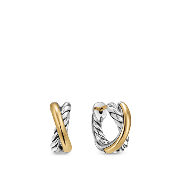 Crossover Huggie Hoop Earrings in Sterling Silver with 18K Yellow Gold, 12.4mm