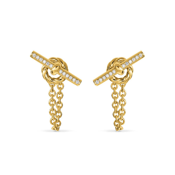 DY Mercer® Petite Toggle Stud Earrings in 18K Yellow Gold with Diamonds, 38.2mm