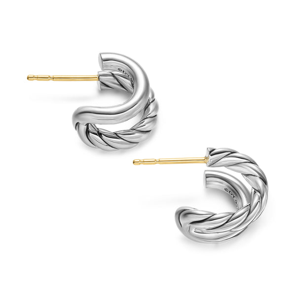 DY Mercer® Double Hoop Huggie Earrings in Sterling Silver, 13.5mm