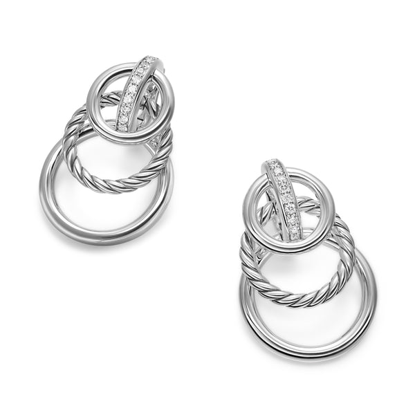 DY Mercer® Triple Ring Drop Earrings in Sterling Silver with Diamonds, 35.6mm