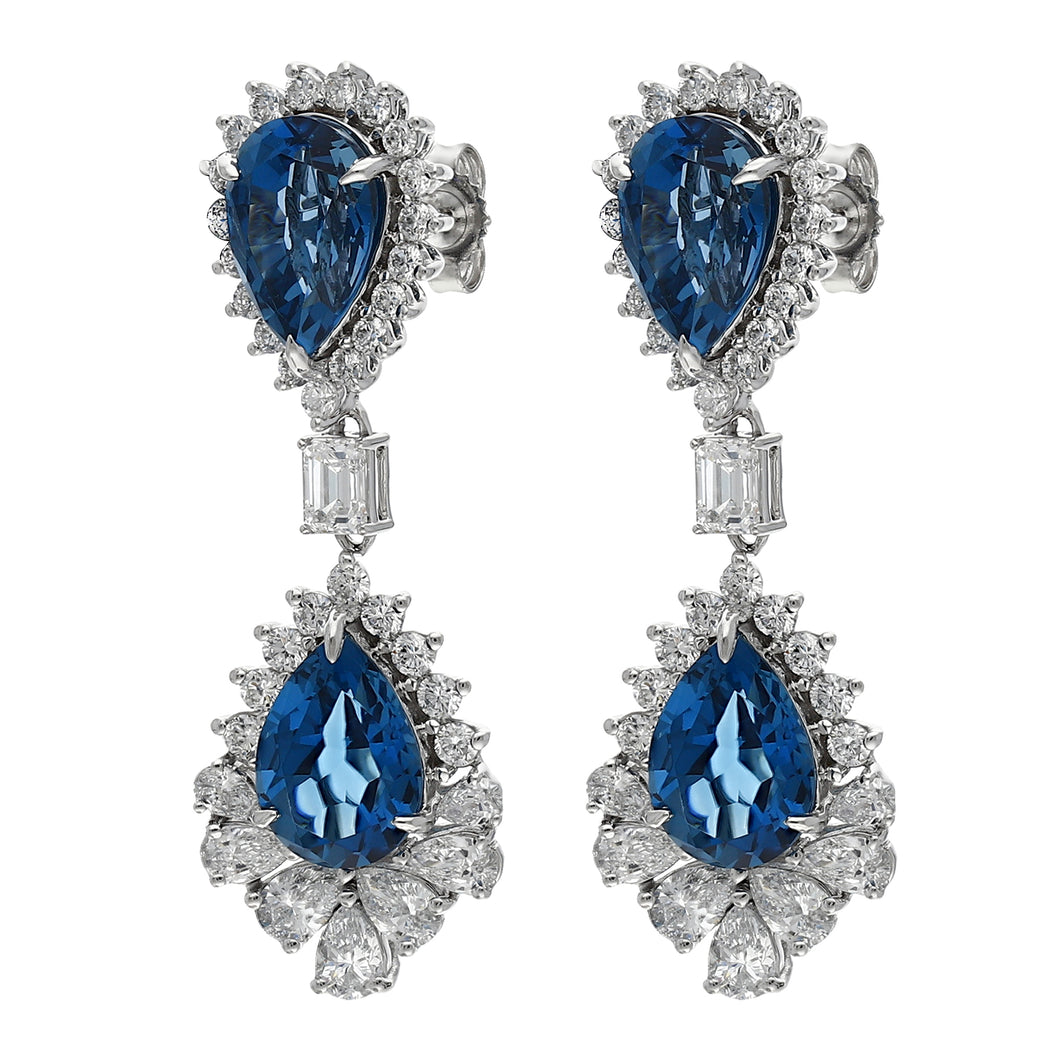 19.40CTTW Blue Topaz & 2.95CTTW Lab-Created Diamond Earrings in 14K White Gold