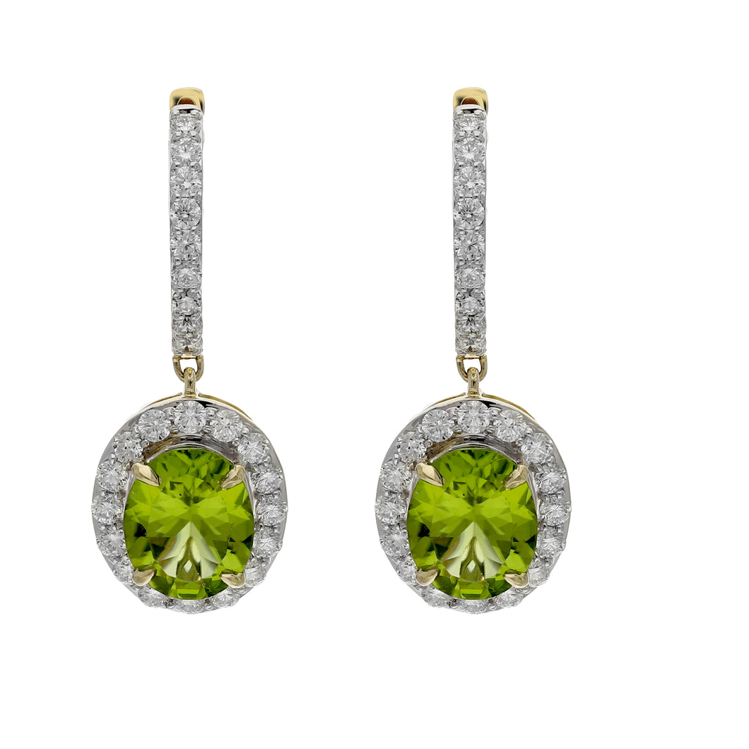 5.35CTTW Peridot & 1.52CTTW Lab-Created Diamond Earrings in 14K Yellow Gold