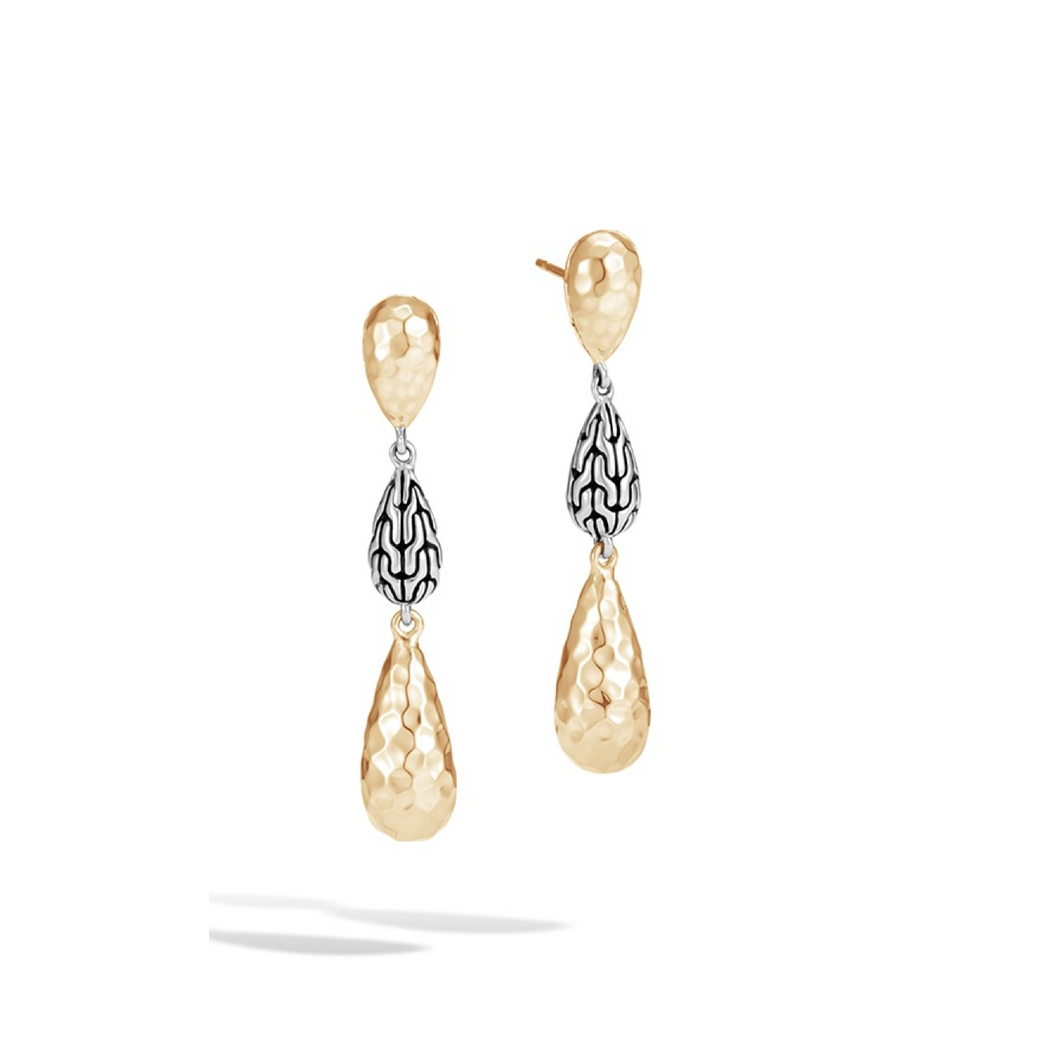 Classic Chain Drop Earring in Silver and Hammered 18K Gold