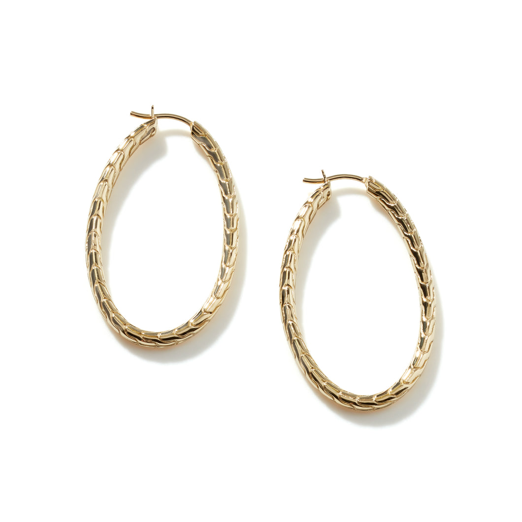 Carved Chain Large Oval Hoop Earring