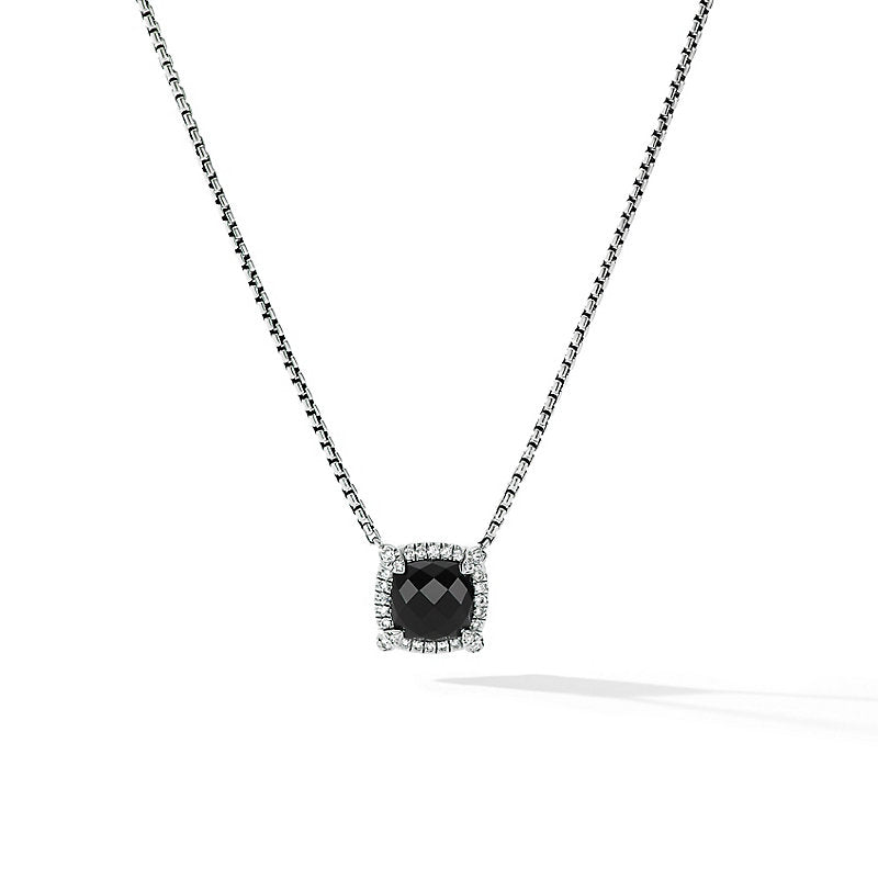 Petite Chatelaine Pavé Bezel Pendant Necklace with Black Onyx and Diamonds