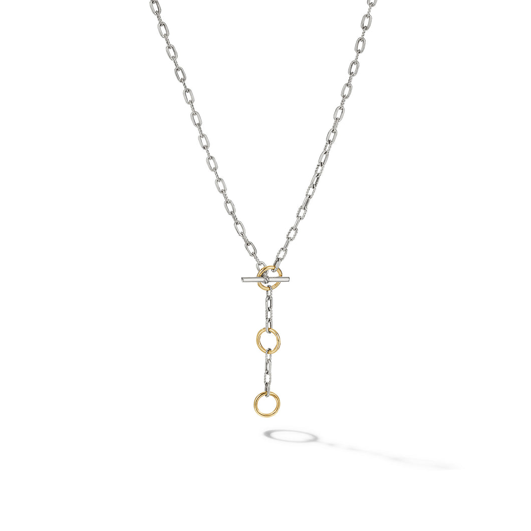 DY Madison® Three Ring Chain Necklace in Sterling Silver with 18K Yellow Gold, 3mm