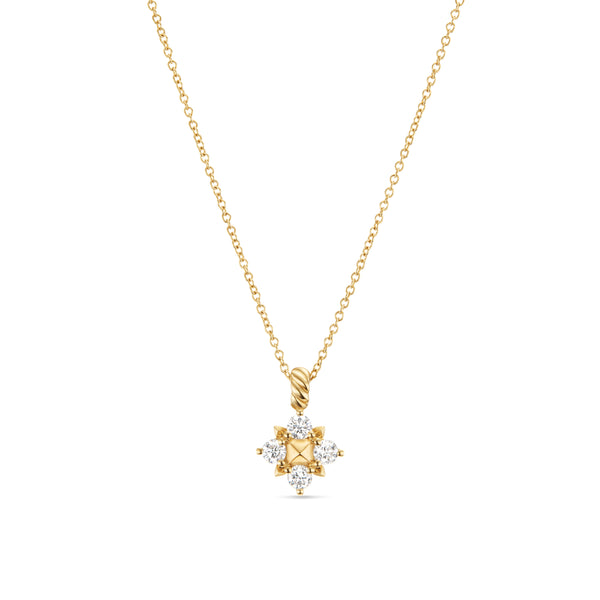 Petite Modern Renaissance Pyramid Pendant Necklace in 18K Yellow Gold with Diamonds, 8.1mm