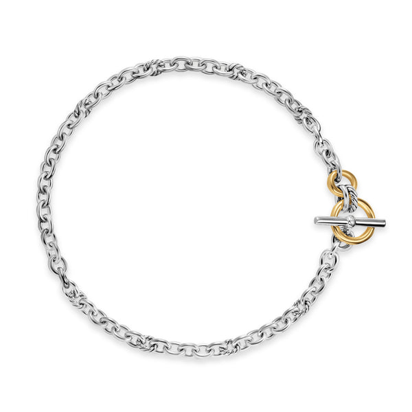 DY Mercer Toggle Chain Necklace in Sterling Silver with 18K Yellow Gold and Diamonds, 8mm