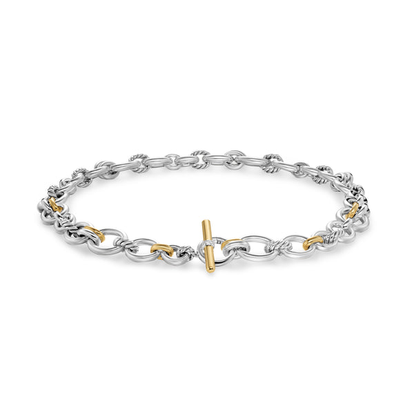 DY Mercer® Chain Necklace in Sterling Silver with 18K Yellow Gold and Diamonds, 8mm