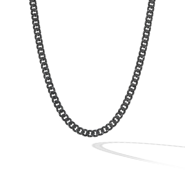 Curb Chain Necklace in Sterling Silver with Black Diamonds, 6mm