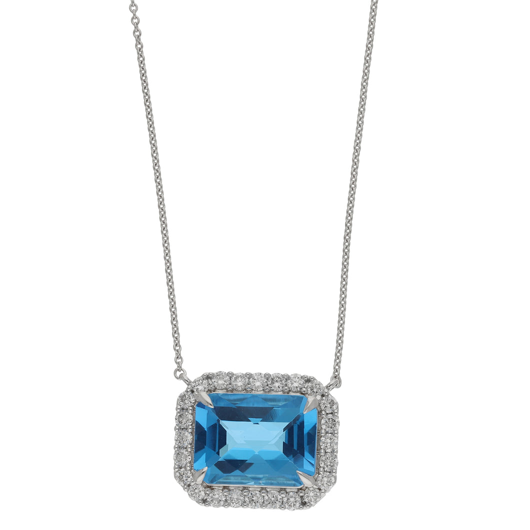 12.34CTTW Blue Topaz & 1.31CTTW Lab-Created Diamond Necklace in 14K White Gold