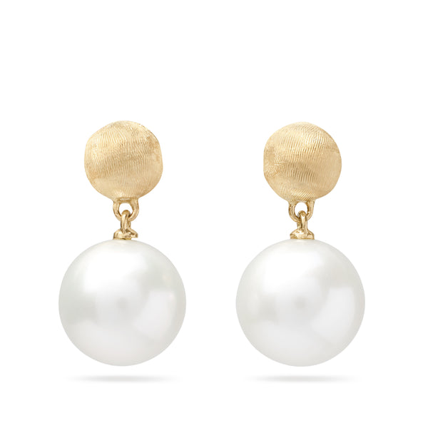 18K Yellow Gold Small Pearl Drop Earrings