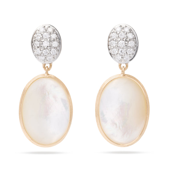 18K Yellow Gold Mother of Pearl & Diamond Drop Earrings