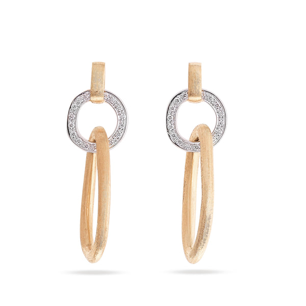 18K Yellow Gold Flat Link Drop Earrings With Diamonds
