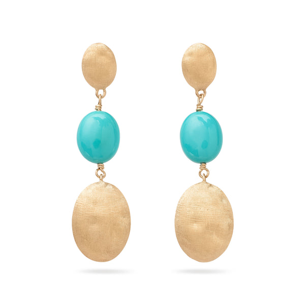 18K Yellow Gold Drop Earrings with Turquoise