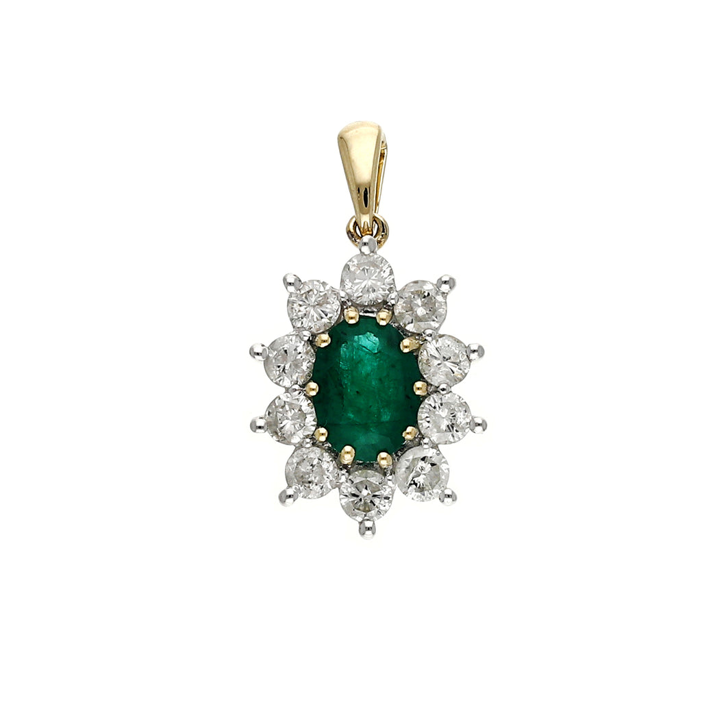 1.27CTTW Emerald & 0.95CTTW Lab-Created Diamond Pendant in 14K Yellow Gold