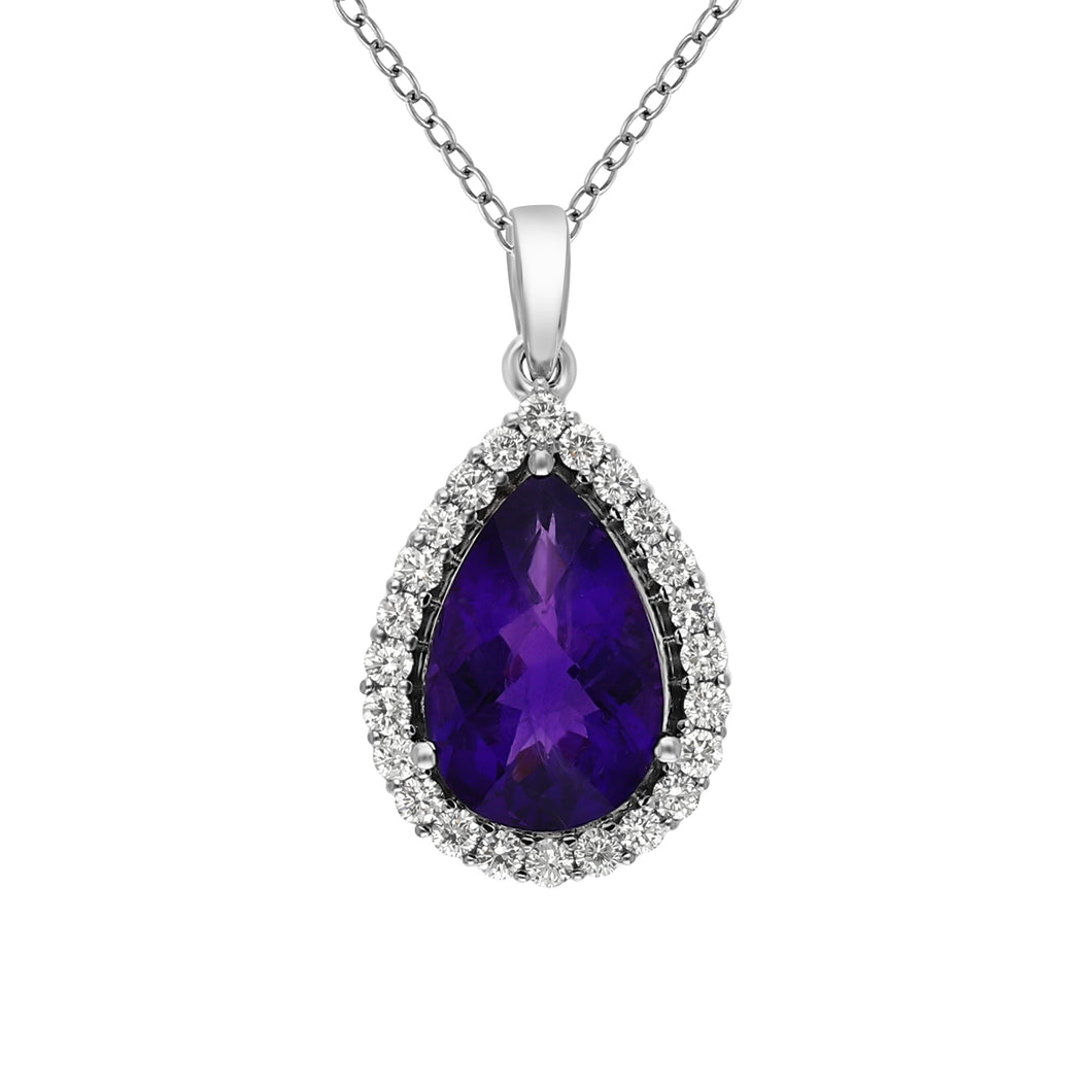 4.73CTTW Amethyst & 0.70CTTW Lab-Created Diamond Pendant in 14K White Gold