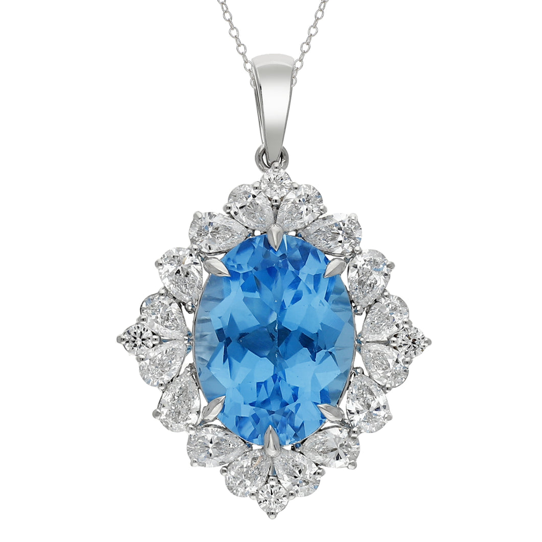 11.44CTTW Blue Topaz & 2.56CTTW Lab-Created Diamond Pendant in 14K White Gold