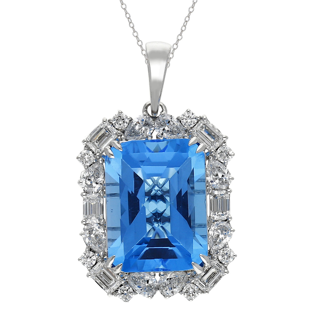 13.13CTTW Blue Topaz & 2.05CTTW Lab-Created Diamond Pendant in 14K White Gold