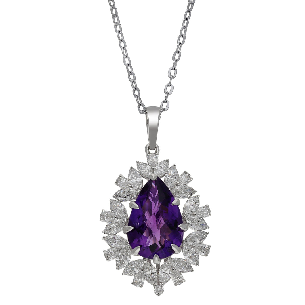 4.83CTTW Amethyst & 1.86CTTW Lab-Created Diamond Pendant in 14K White Gold