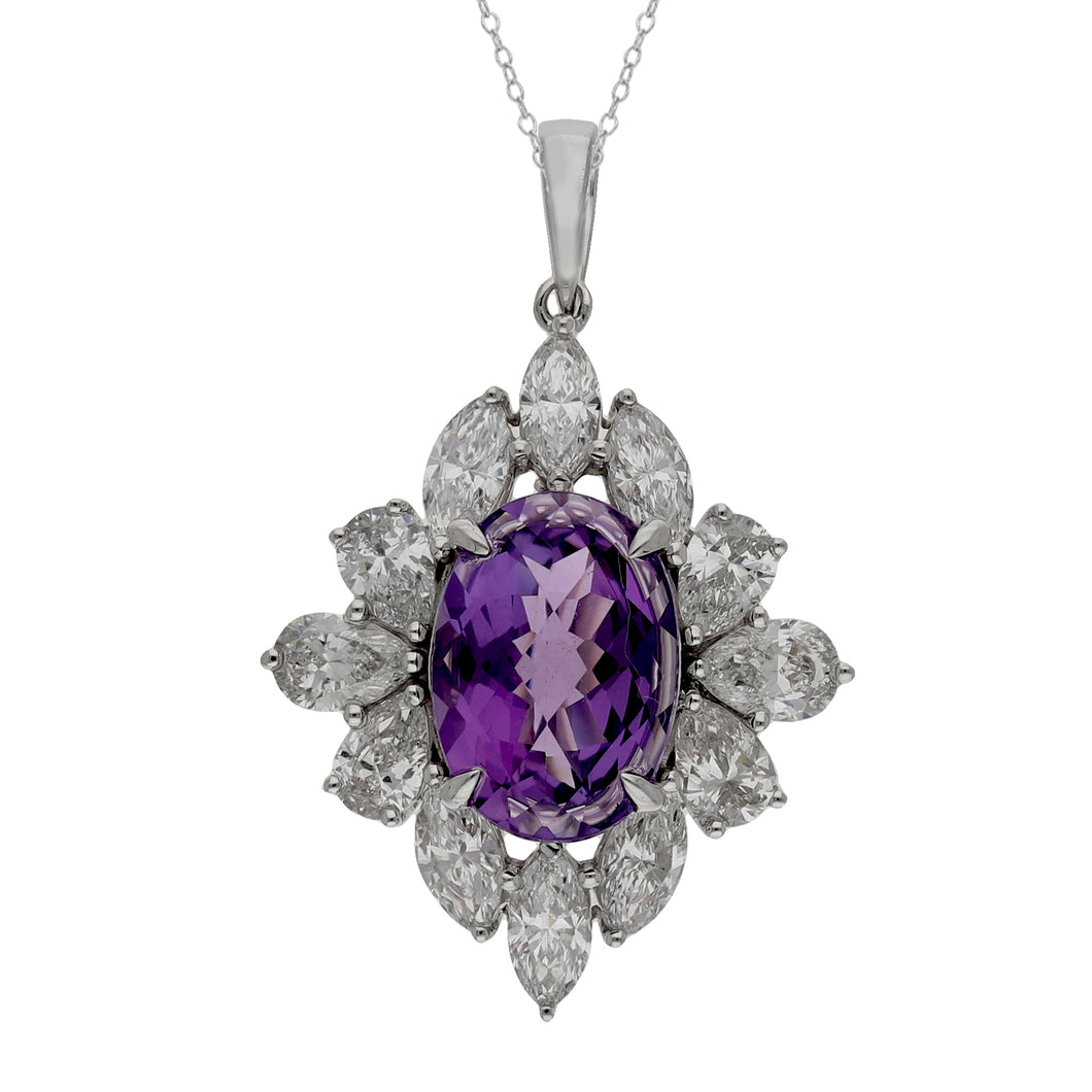 4.88CTTW Amethyst & 3.40CTTW Lab-Created Diamond Pendant in 14K White Gold