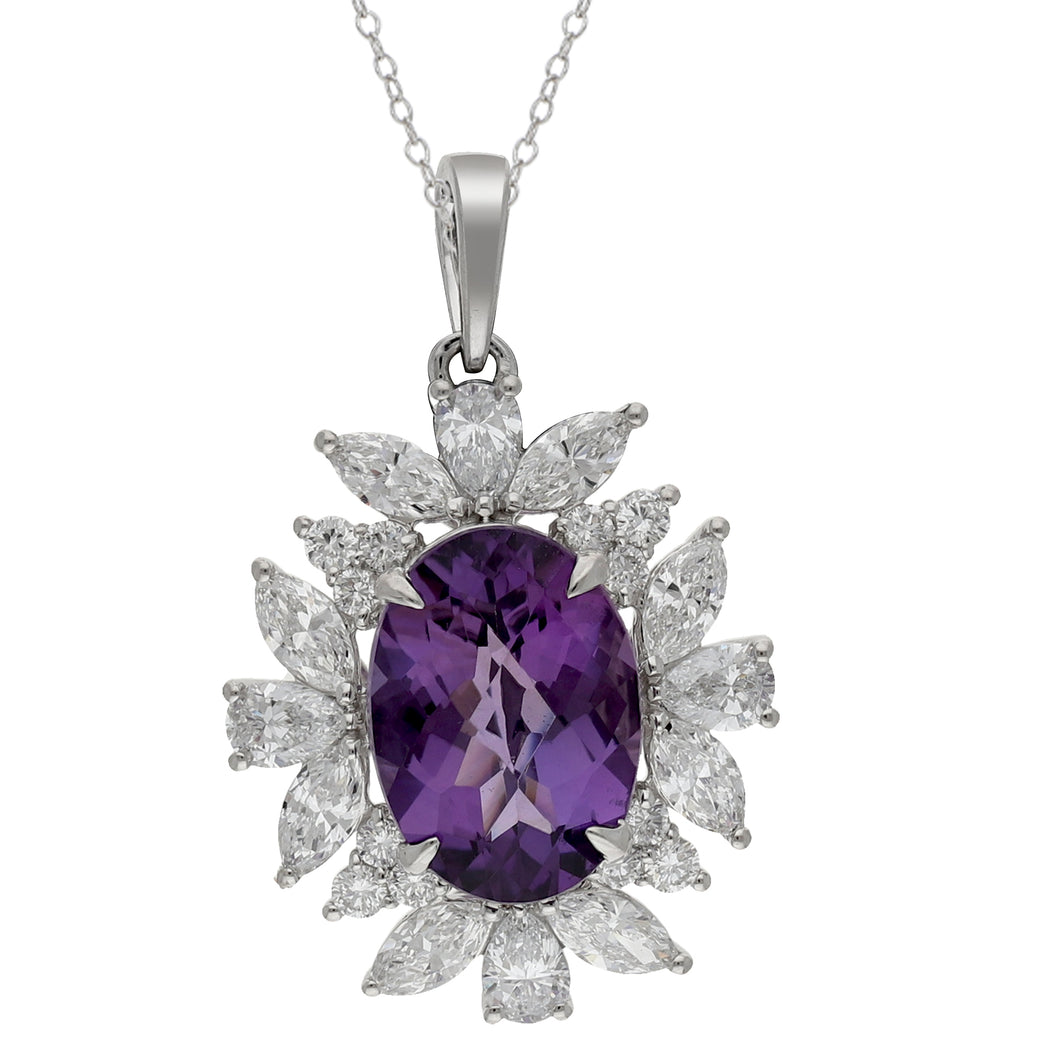 4.82CTTW Amethyst & 2.41CTTW Lab-Created Diamond Pendant in 14K White Gold