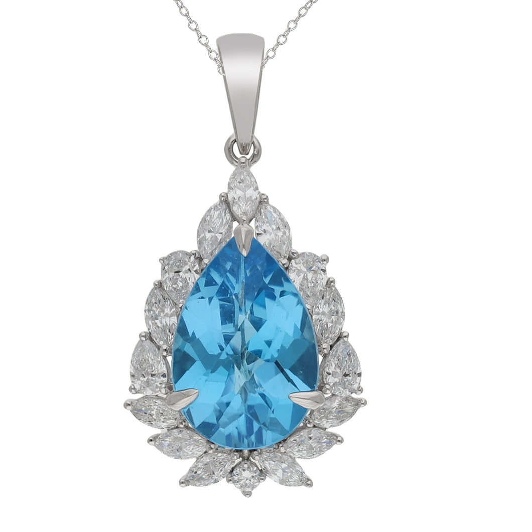 5.79CTTW Blue Topaz & 1.21CTTW Lab-Created Diamond Pendant in 14K White Gold