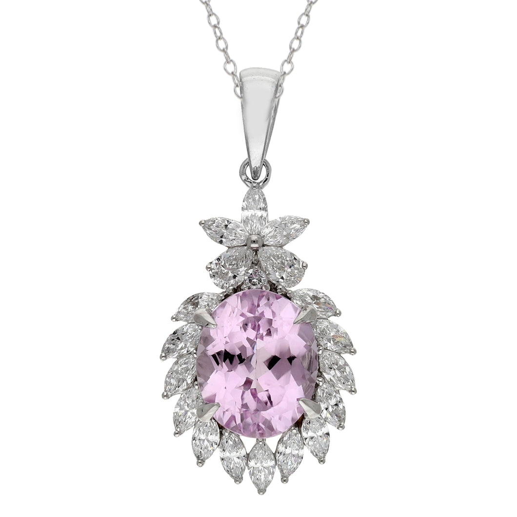 4.69CTTW Kunzite & 1.14CTTW Lab-Created Diamond Pendant in 14K White Gold