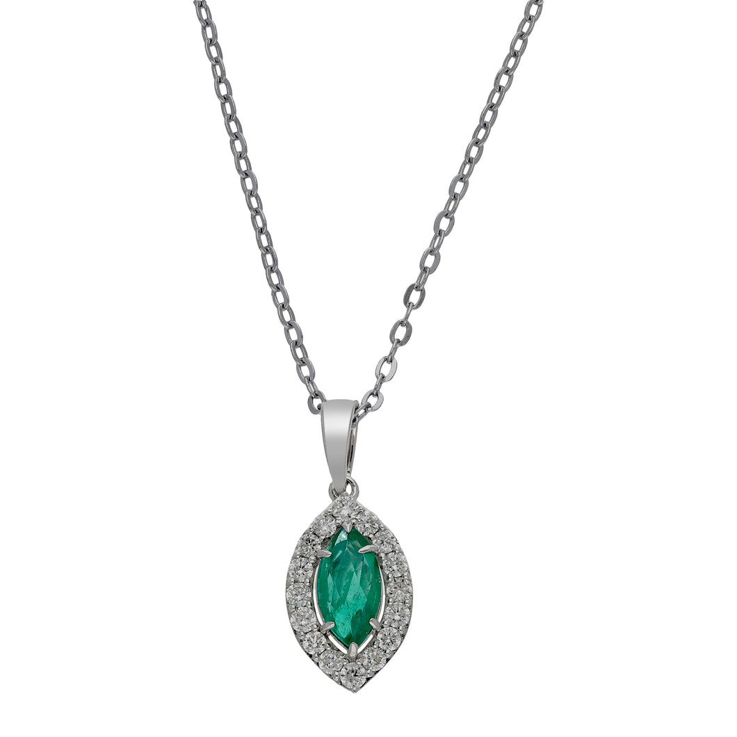 0.99CTTW Emerald & 0.44CTTW Lab-Created Diamond Pendant in 14K White Gold