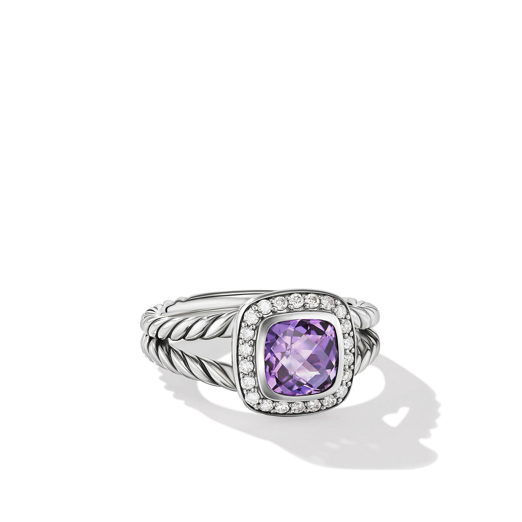 Petite Albion® Ring in Sterling Silver with Amethyst and Diamonds, 7mm