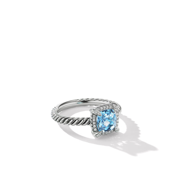 Petite Chatelaine Pave© Bezel Ring with Blue Topaz and Diamonds