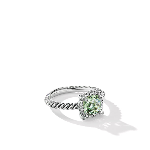Petite Chatelaine Pave© Bezel Ring with Prasiolite and Diamonds