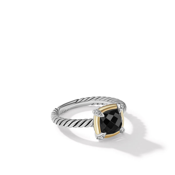 Petite Chatelaine Ring with Black Onyx, 18K Yellow Gold Bezel and Pave© Diamonds