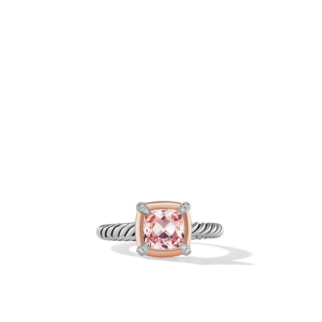 Petite Chatelaine Ring with Morganite, 18K Rose Gold Bezel and Pave© Diamonds