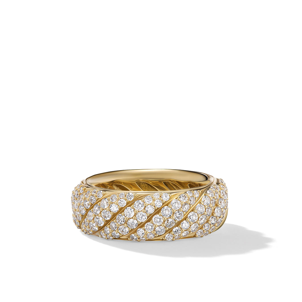 Sculpted Cable Band Ring in 18K Yellow Gold with Pave© Diamonds